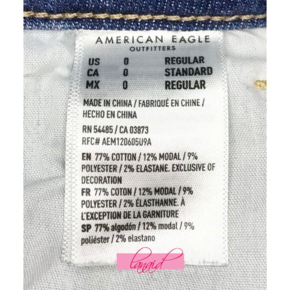 American Eagle Stretch Tomgirl Jeans Slashed Sky Destroyed Ripped BF Boyfriend 0 - Picture 13 of 14
